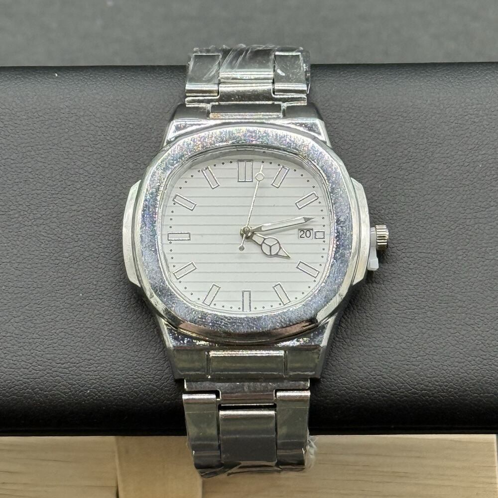 Luxury Style Men's Silver Steel Watch Unbranded White Notebook Dial Date New